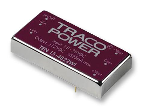 TEN 15-4822WI CONVERTER, DC/DC, 15W, +/-12V/0.6A TRACO POWER