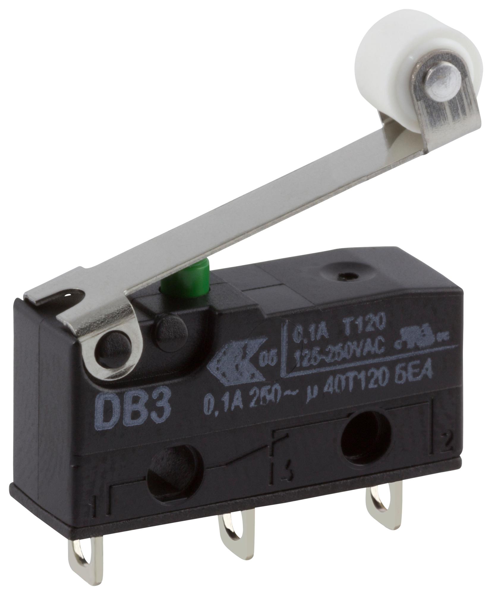 DB3C-A1RC MICROSWITCH, SPDT, ROLLER, 0.1A, 250VAC ZF ELECTRONICS