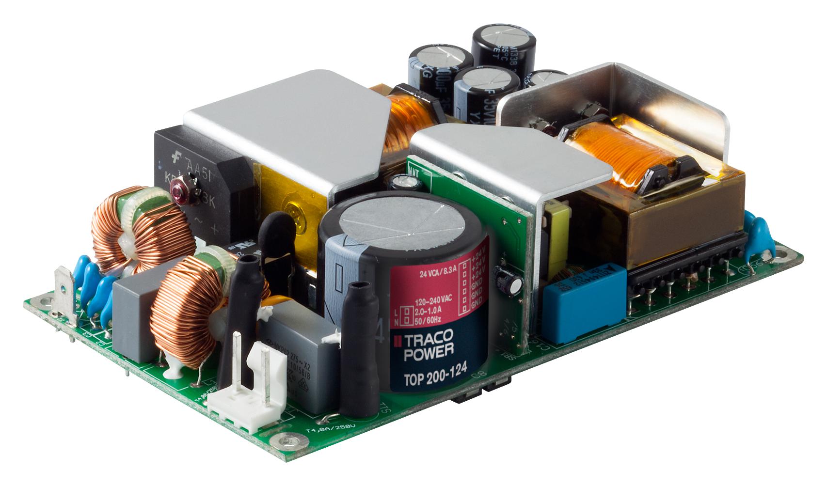 TOP 200-124 PSU, AC/DC, 8A, 200W, OPEN TRACO POWER