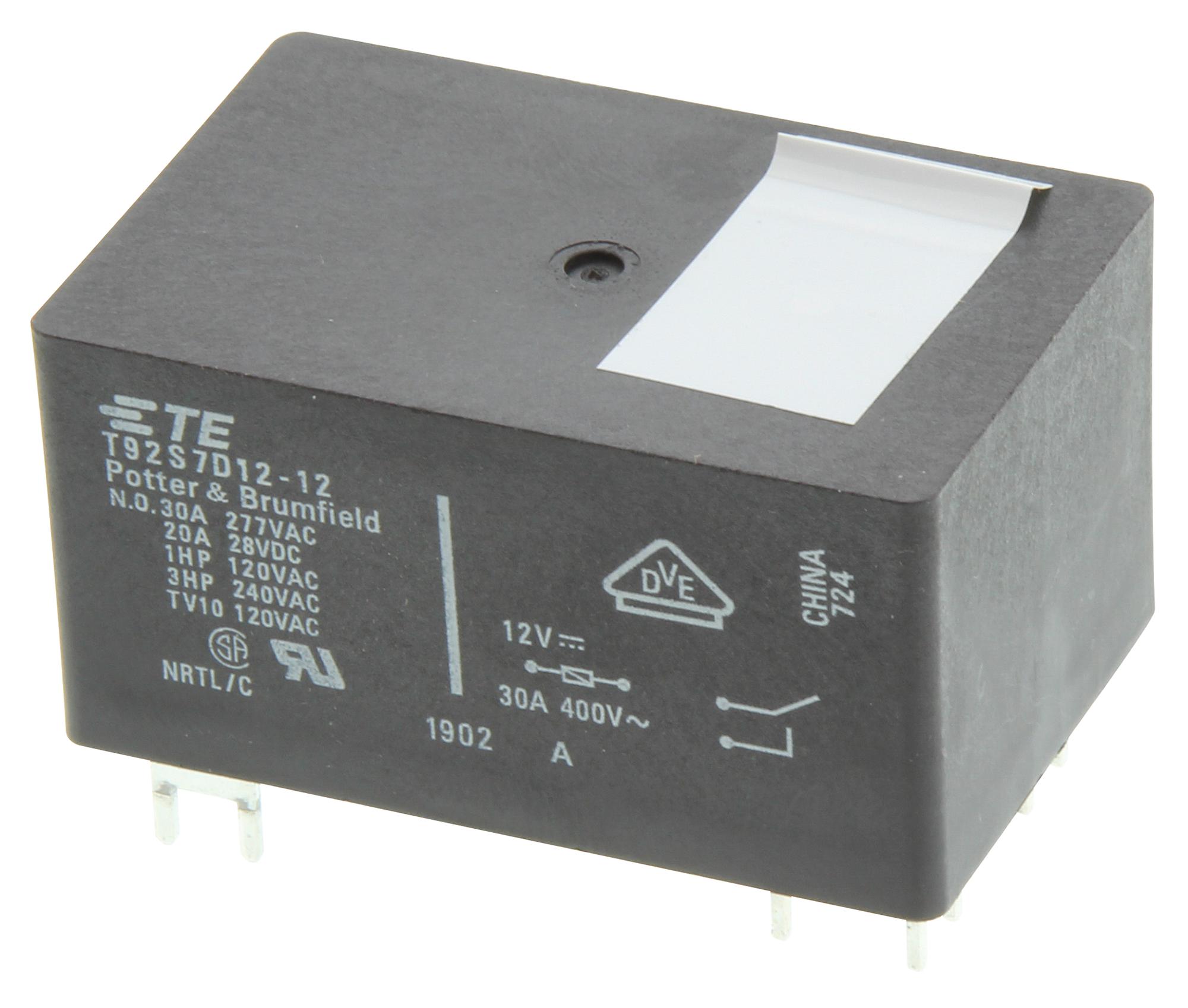 T92S7D12-12 RELAY, DPST-NO, 277VAC, 28VDC, 40A POTTER&BRUMFIELD - TE CONNECTIVITY