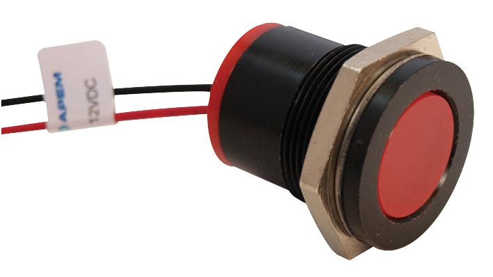 Q22F7BXXR12E INDIC FLUSH BLACK RED 12VDC,IP67 APEM