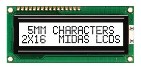 MC21605C6WK-FPTLW-V2 DISPLAY, ALPHANUMERIC, 16X2, WHITE MIDAS