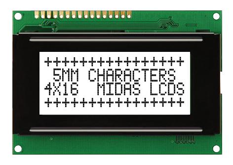 MC41605A6WK-FPTLW-V2 DISPLAY, ALPHANUMERIC, 16X4, WHITE MIDAS
