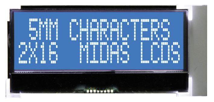 MCCOG21605C6W-BNMLWI LCD, COG 2X16, NEG STN, W B/L, I2C MIDAS