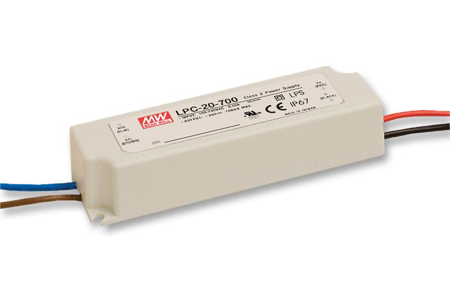 LPC-20-700 LED DRIVER, AC-DC, CC, 0.7A, 30V MEAN WELL