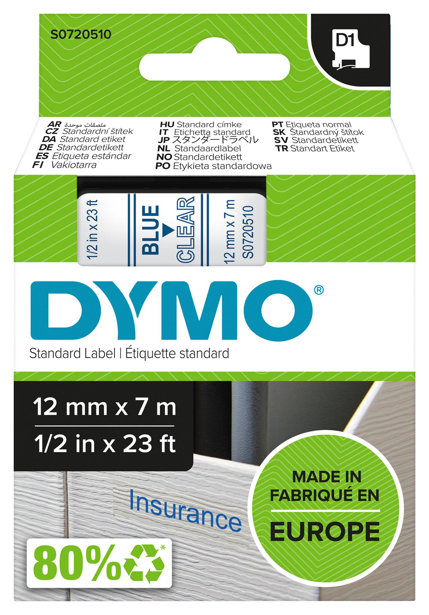 45011 TAPE, BLUE/CLEAR, 12MM DYMO
