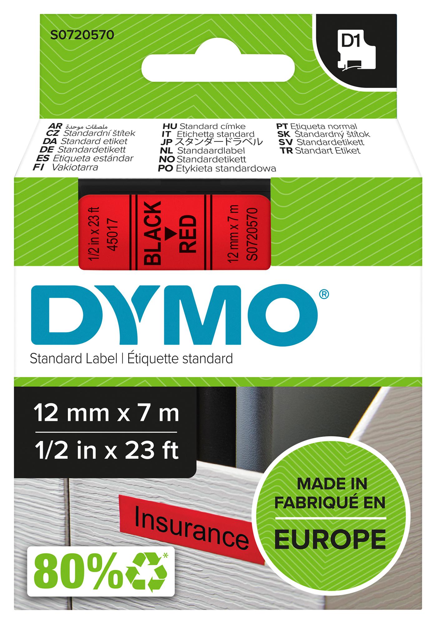 45017 TAPE, BLACK/RED, 12MM DYMO