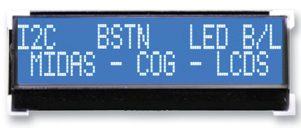 MCCOG22005A6W-BNMLWI LCD, COG 20X2, I2C BSTN WHITE ON BLUE MIDAS