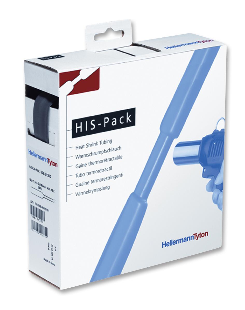 308-32400 SHRINK TUBING, HIS-3, 24MM, BLACK, 3M HELLERMANNTYTON