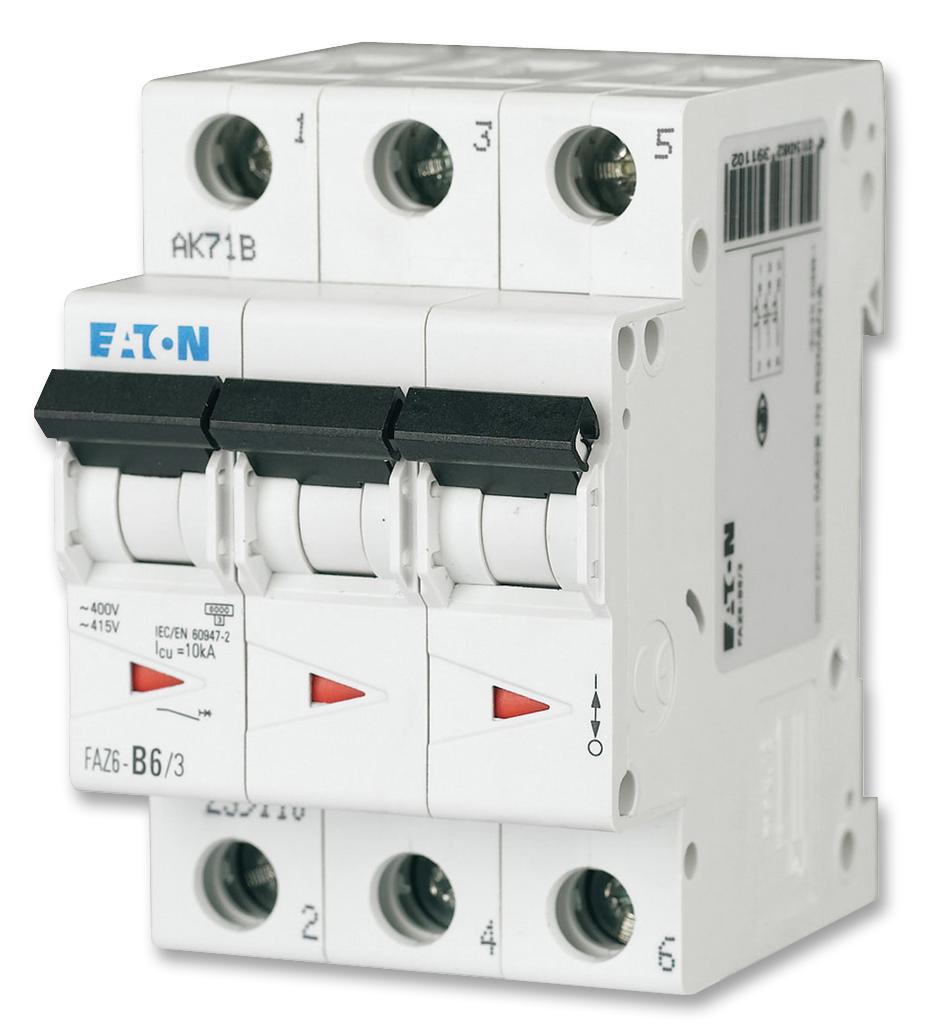 FAZ6-D6/3 MINIATURE CKT BREAKER, 3P, 6A, 230VAC EATON MOELLER