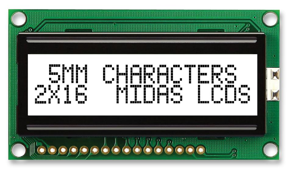 MC21605H6WK-FPTLW-V2 DISPLAY, ALPHANUMERIC, 16X2, WHITE MIDAS