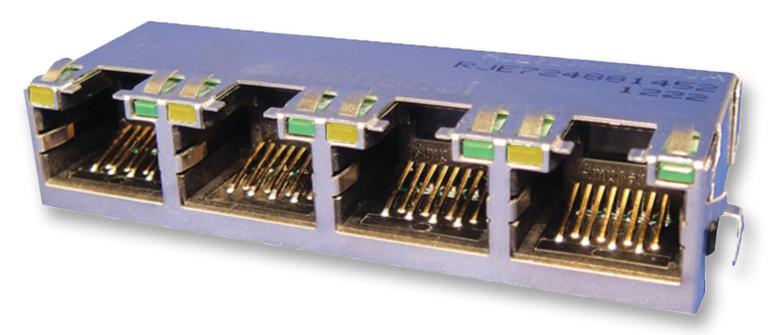 DEL-RJE72-488-1411 JACK, MODULAR, 4PORT, 8P8C, Y/G LEDS AMPHENOL ICC