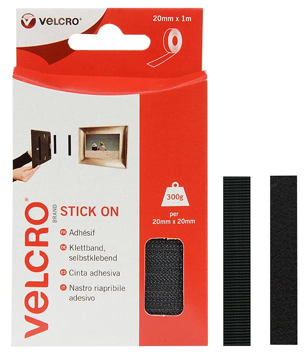 VEL-EC60211 STICK ON TAPE, BLACK, 20MM VELCRO