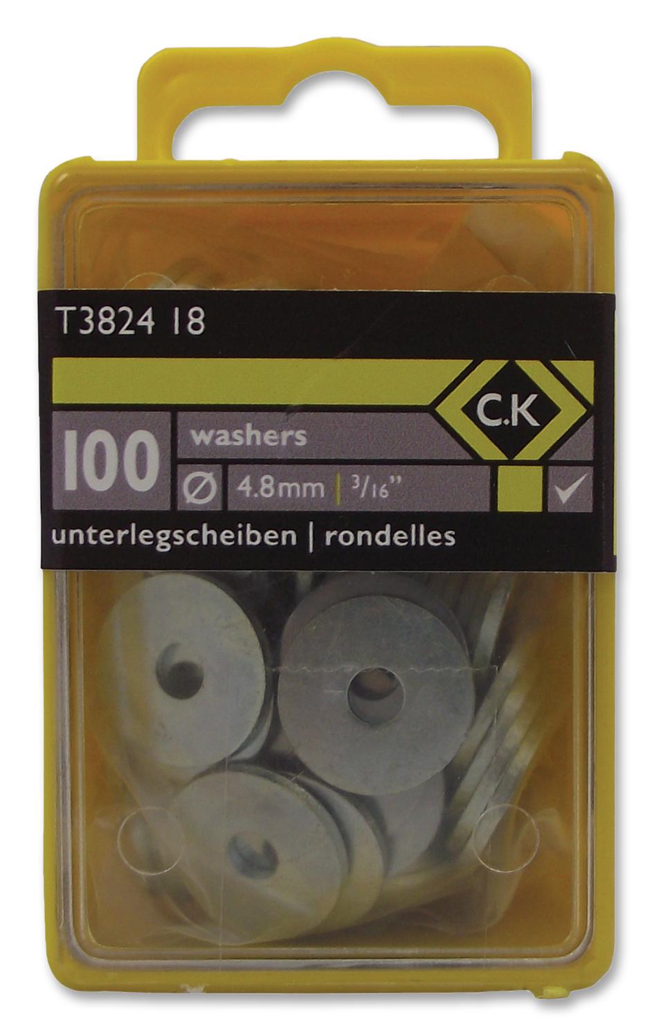 T3824 18 WASHER, STEEL, 4.8MM, BOX OF 100, PK100 CK TOOLS