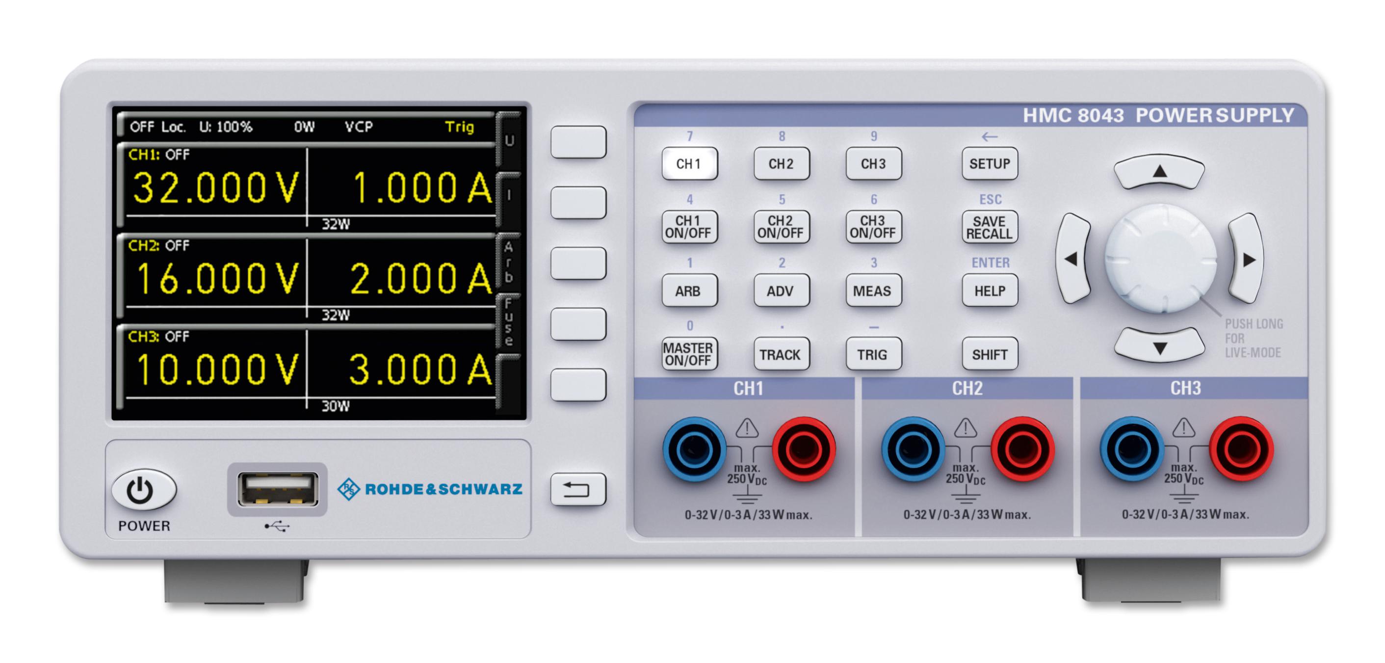 R&S HMC8043-G POWER SUPPLY, 3-CH, 32V, 3A, PROG ROHDE & SCHWARZ