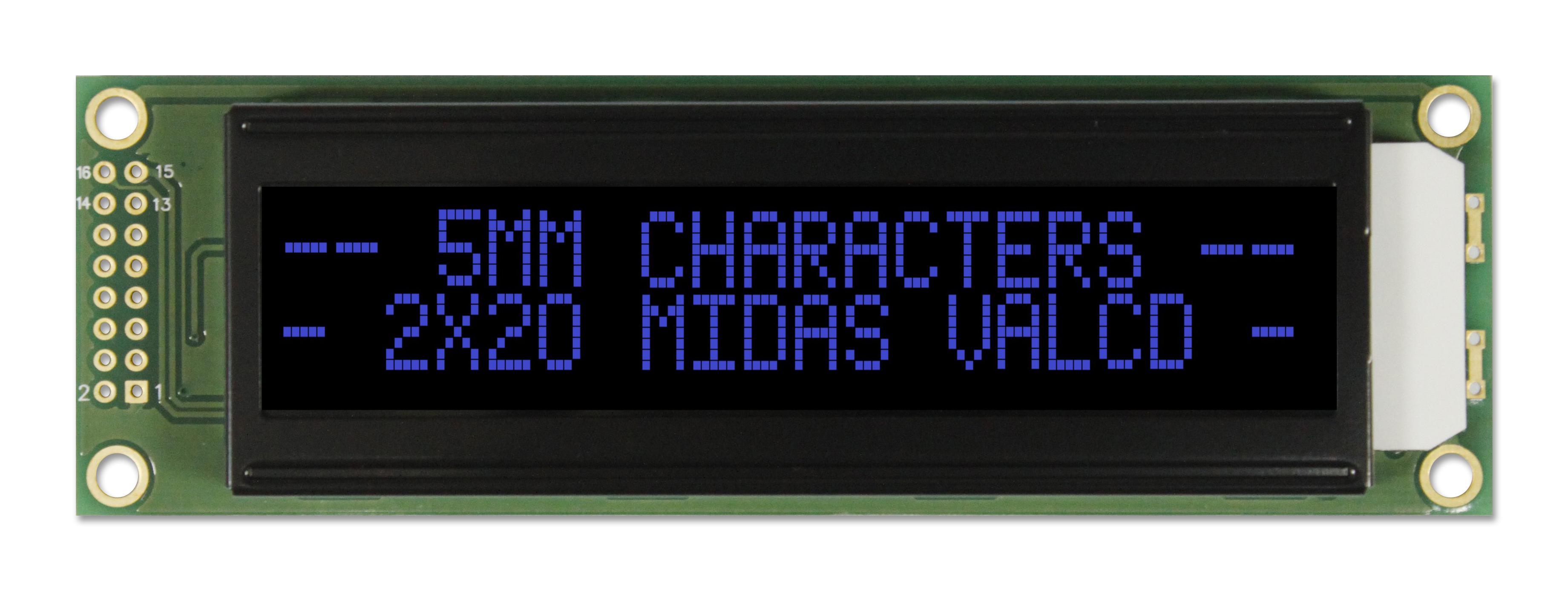 MC22005A12W-VNMLB LCD, ALPHA-NUM, 20 X 2, BLUE MIDAS