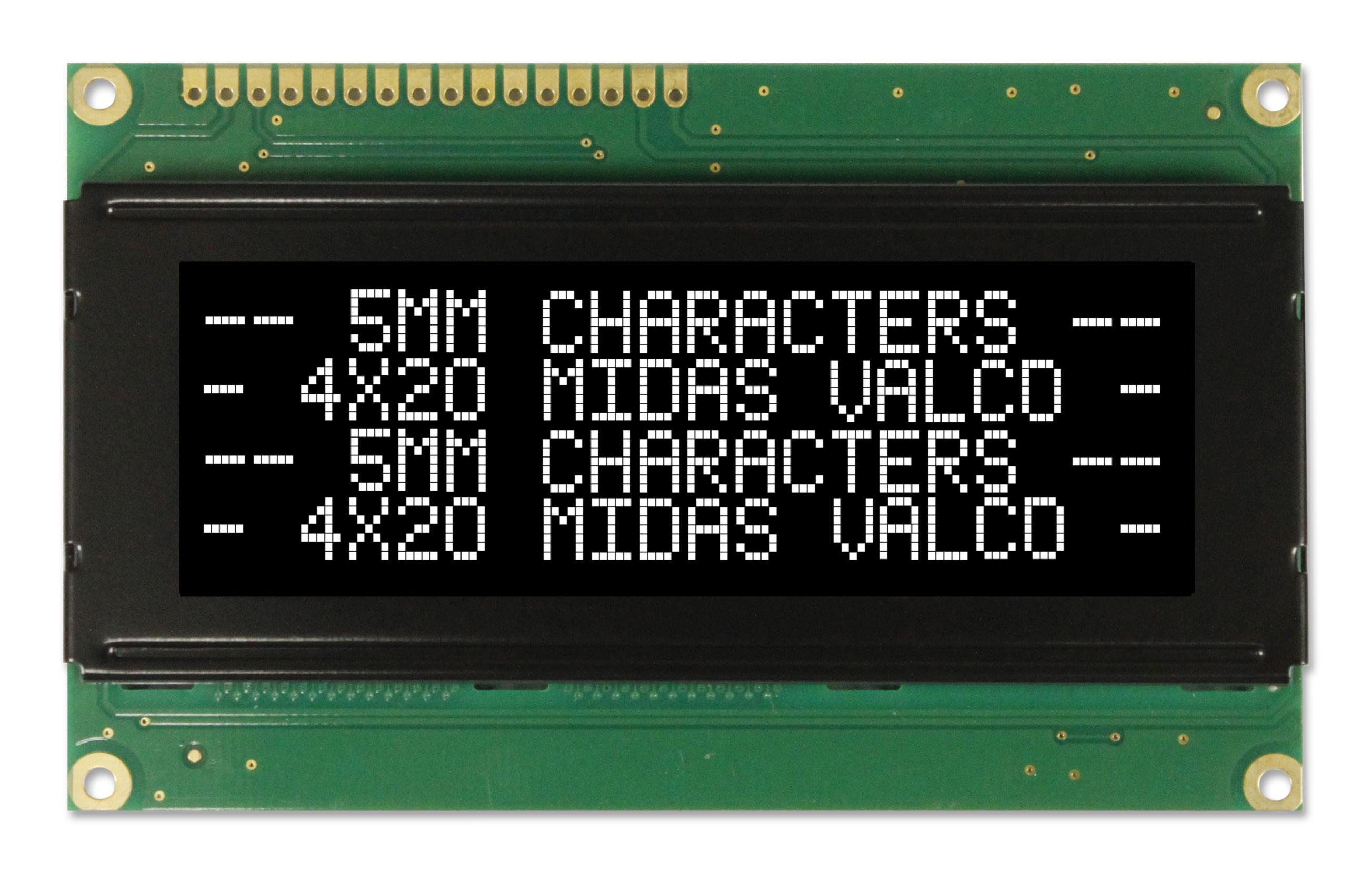 MC42005A12W-VNMLW LCD, ALPHA-NUM, 20 X 4, WHITE MIDAS