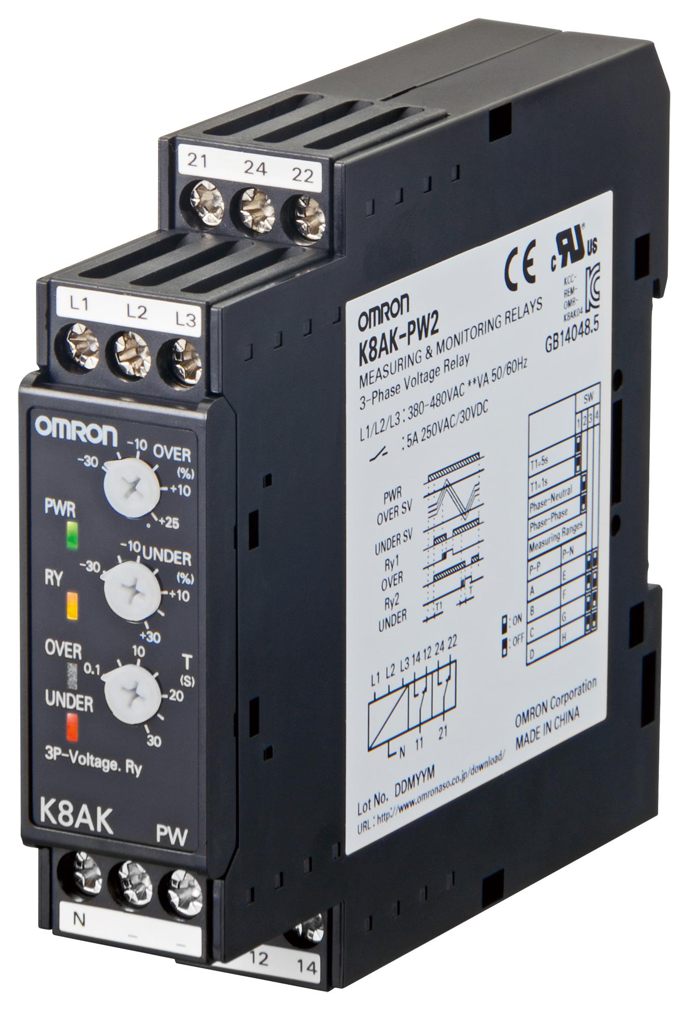 K8AKPW1 RELAY, PHASE MONITORING, SPDT, 240VAC OMRON