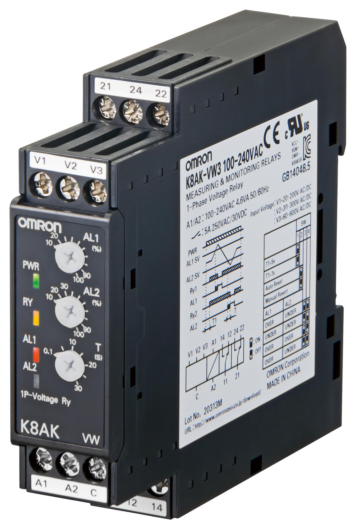 K8AKVW3100240VAC VOLTAGE MONITORING RELAY, 100-240VAC OMRON