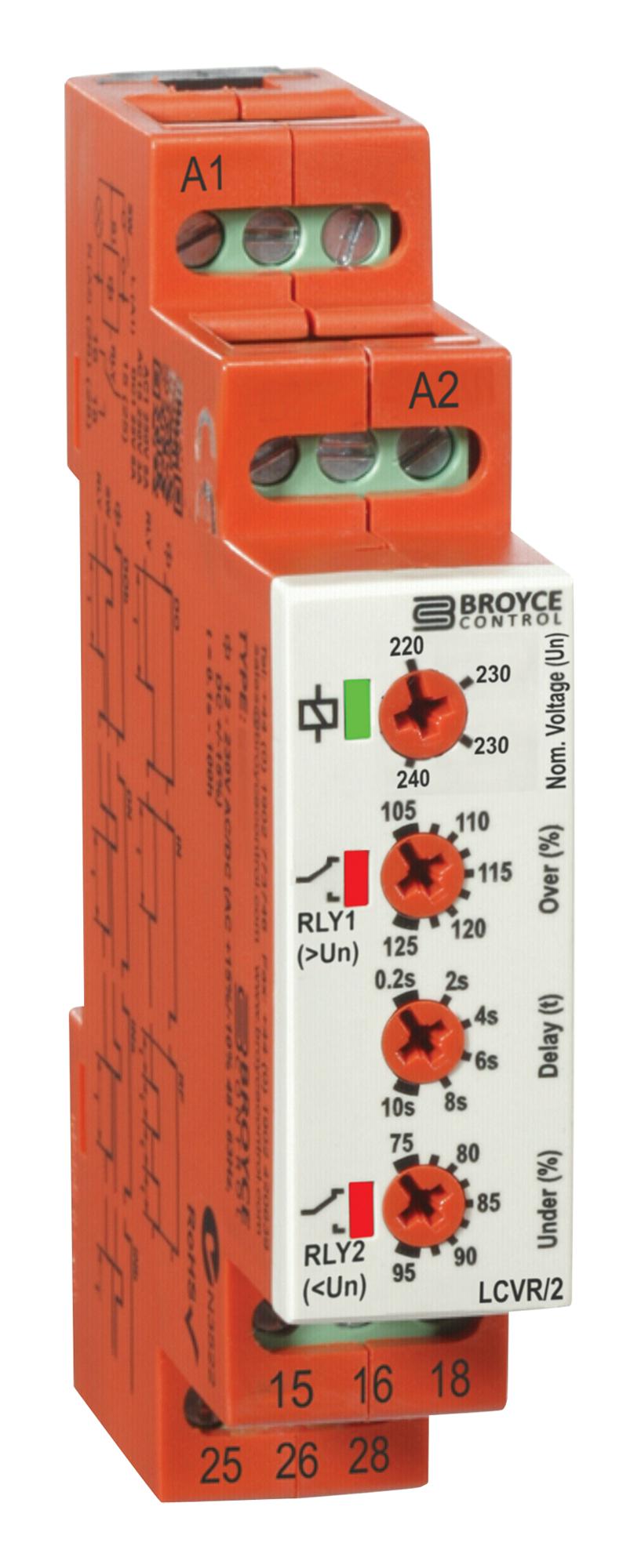 LCVR/2 230V RELAY, VOLTAGE SENSE, DPDT, 5A, 230VAC BROYCE CONTROL