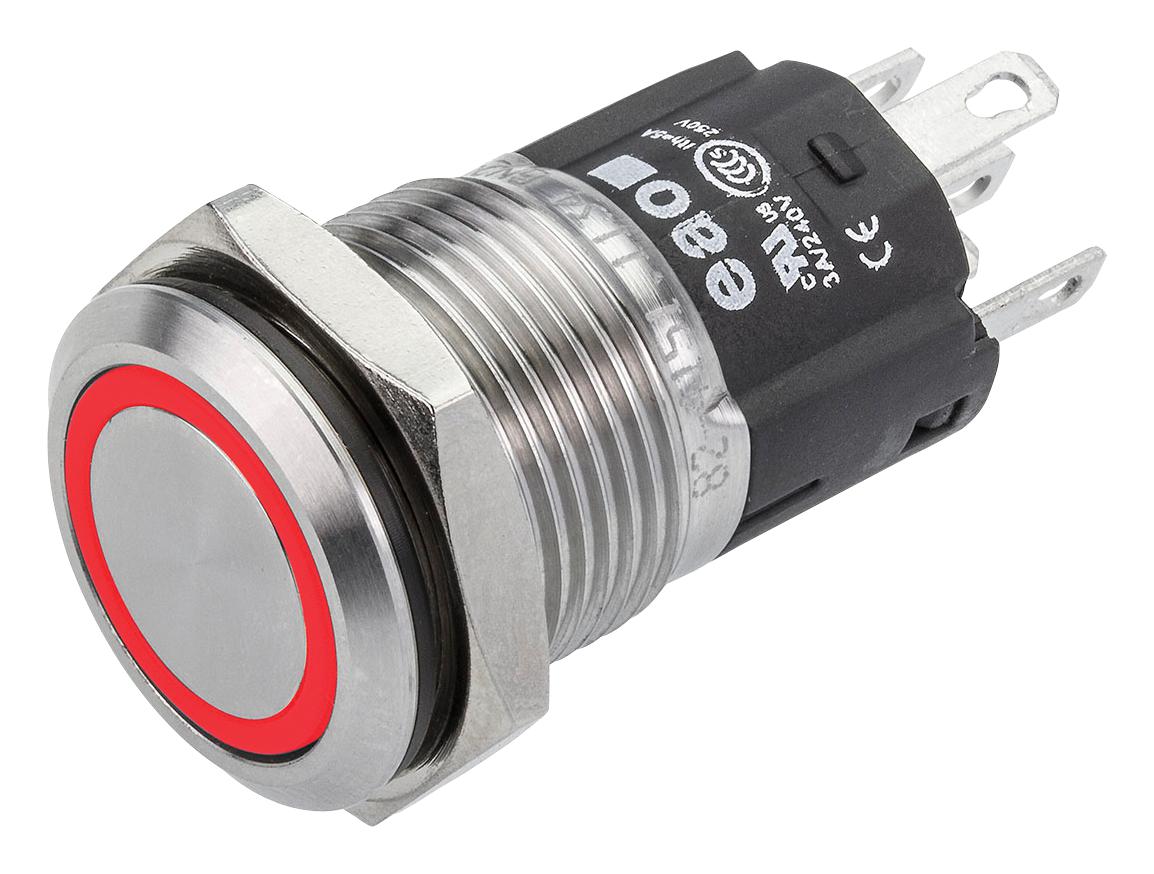 82-4151.2114 PB SWITCH, ILLUM, SPDT, 5A, 250VAC, RED EAO