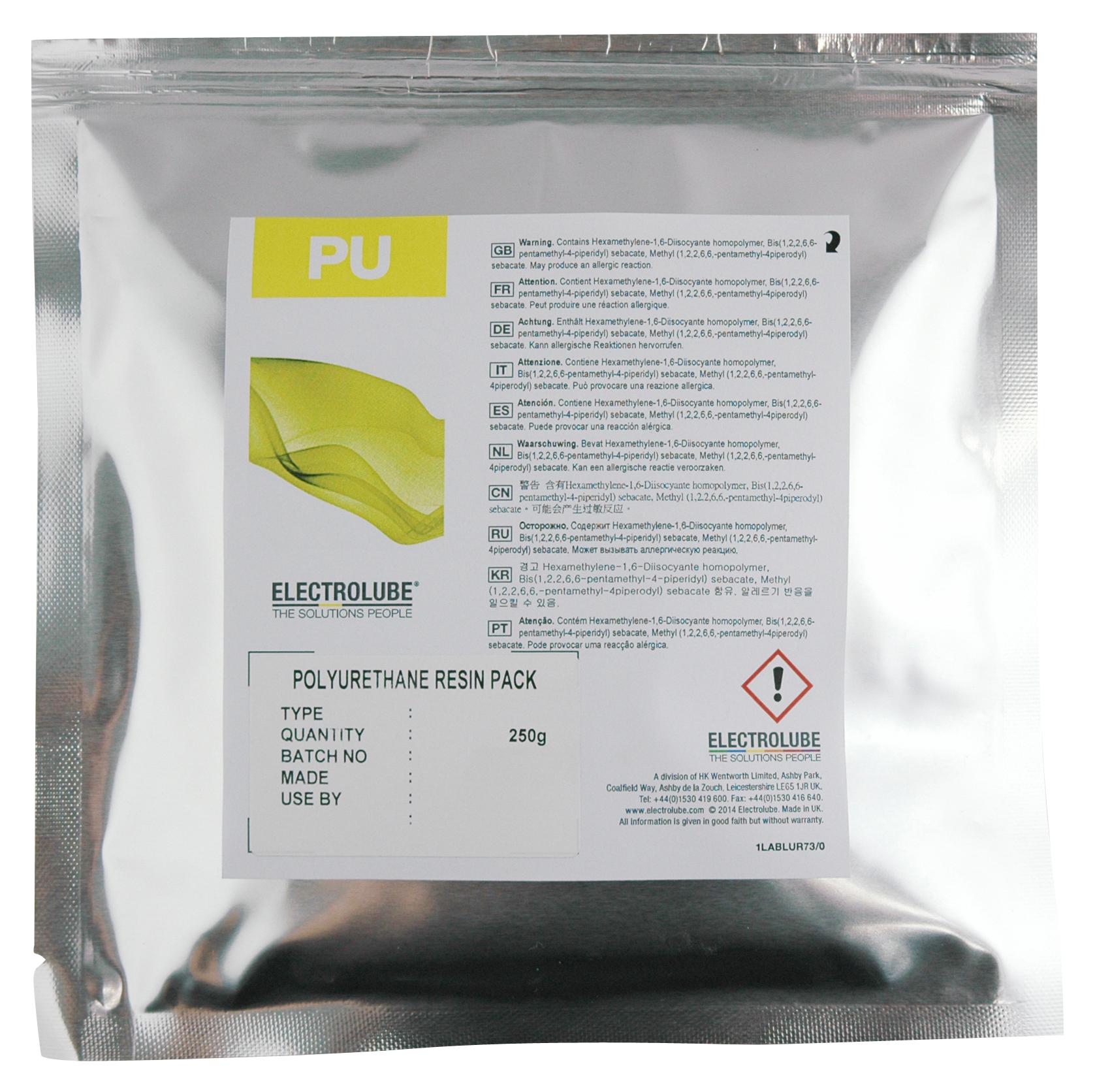 UR5640RP250G RESIN, PUR, PACKET, 250G, TRANSPARENT ELECTROLUBE