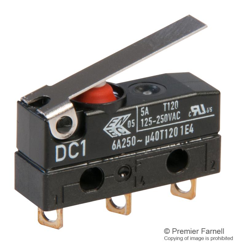 DC1C-A1LB MICROSWITCH, HINGE LEVER, SPDT, 5A, 250V ZF ELECTRONICS