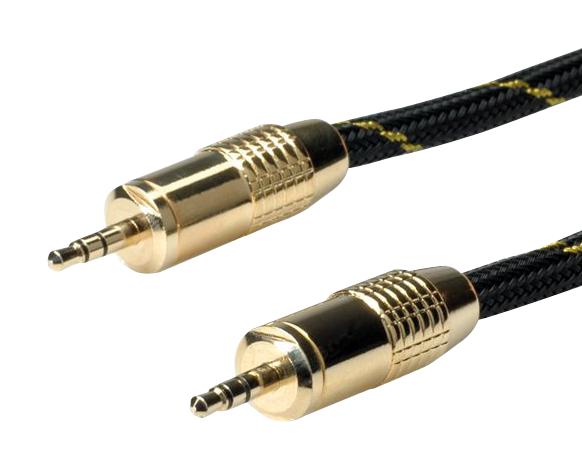 11.09.4285 AUDIO CABLE, 3.5MM PLUG, 5M, BLK/GLD ROLINE