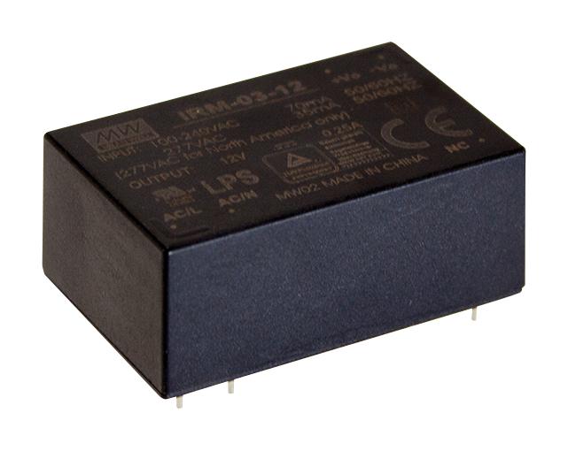 IRM-03-12 POWER SUPPLY, AC-DC, 12V, 0.25A MEAN WELL