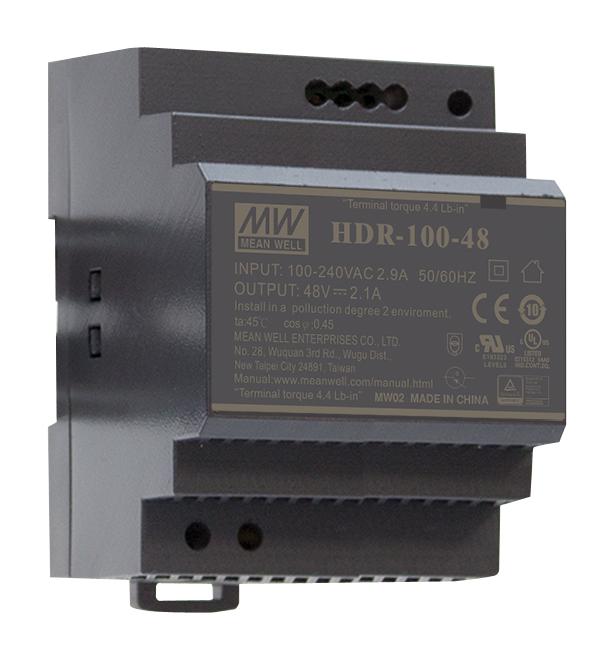 HDR-100-48 POWER SUPPLY, AC-DC, 48V, 1.92A MEAN WELL