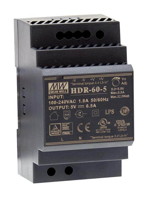 HDR-60-12 POWER SUPPLY, AC-DC, 12V, 4.5A MEAN WELL