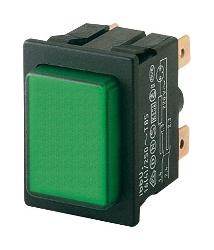 01660.3202-01 PB SWITCH, ILLUM, DPST, 16A, 250V, GREEN MARQUARDT