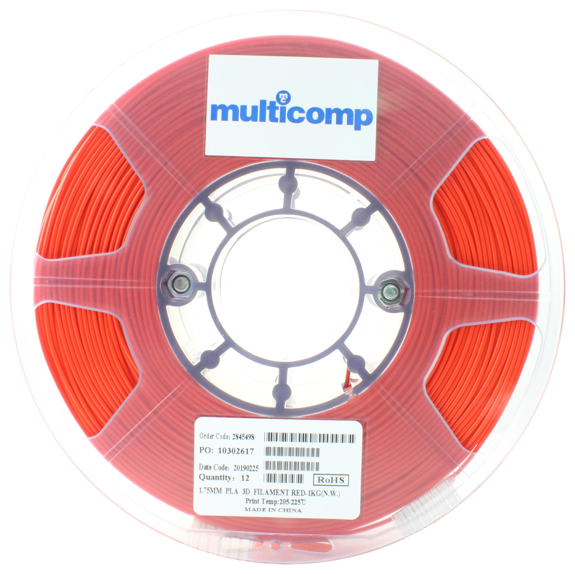 MC002551 3D PRINTER FILAMENT, PLA, 1.75MM, RED MULTICOMP