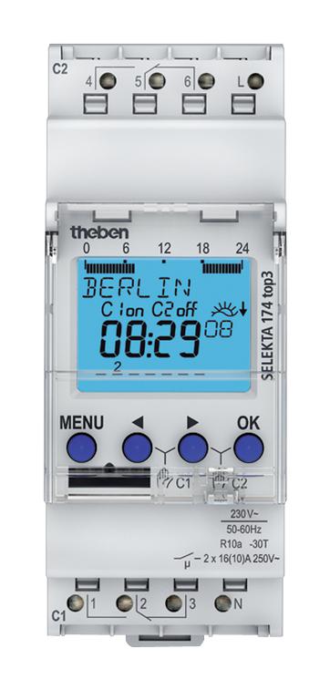 SELEKTA 174 TOP3 TIME SWITCH, DIGITAL, SPDT, 16A, 230VAC THEBEN