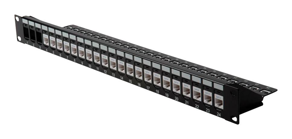 26.11.0357 PATCH PANEL, RJ45, KEYSTONE, 24PORT, BLK SECOMP