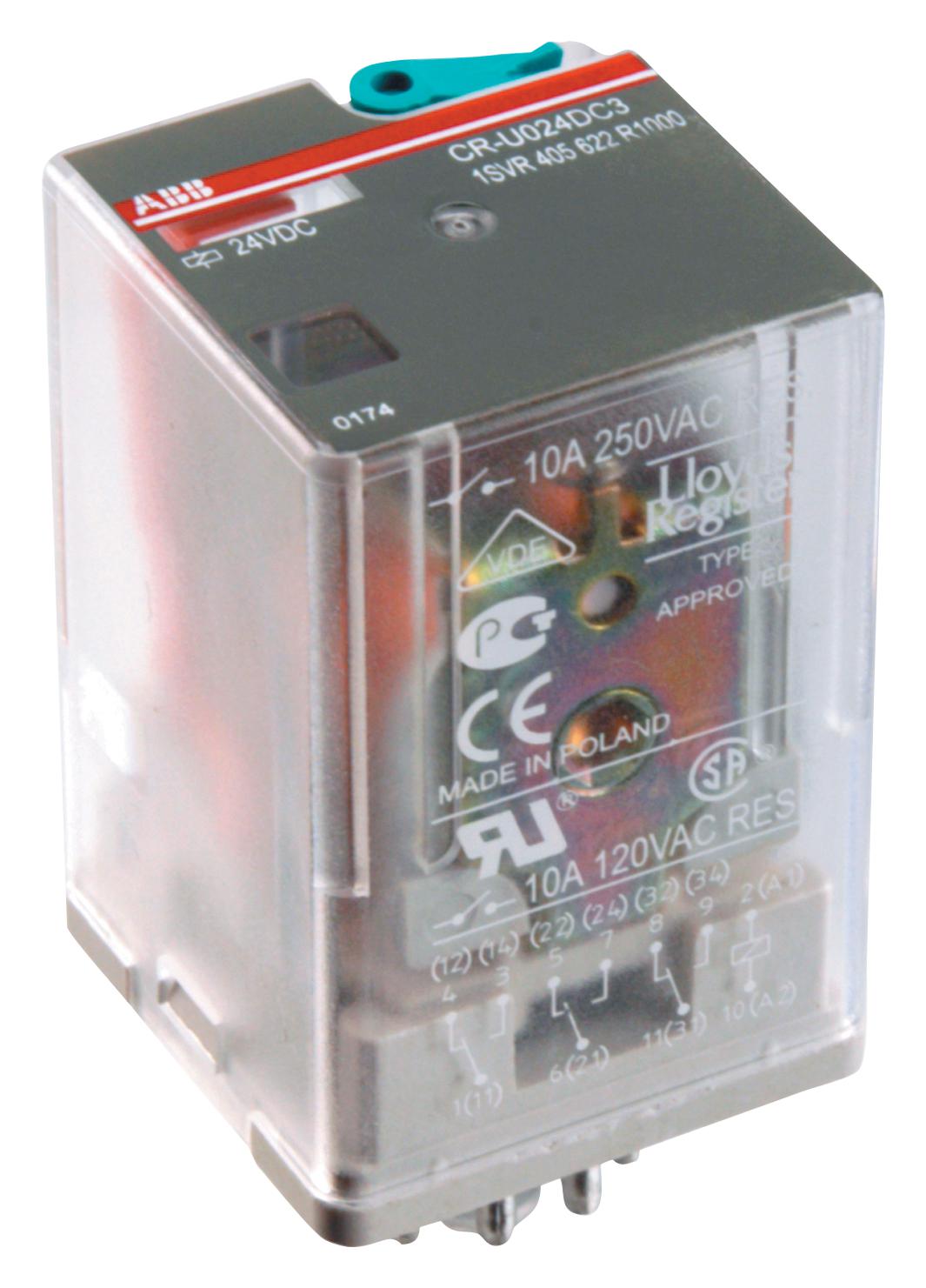 1SVR405622R1000 POWER RELAY, 3PDT, 10A, 250V, SOCKET ABB