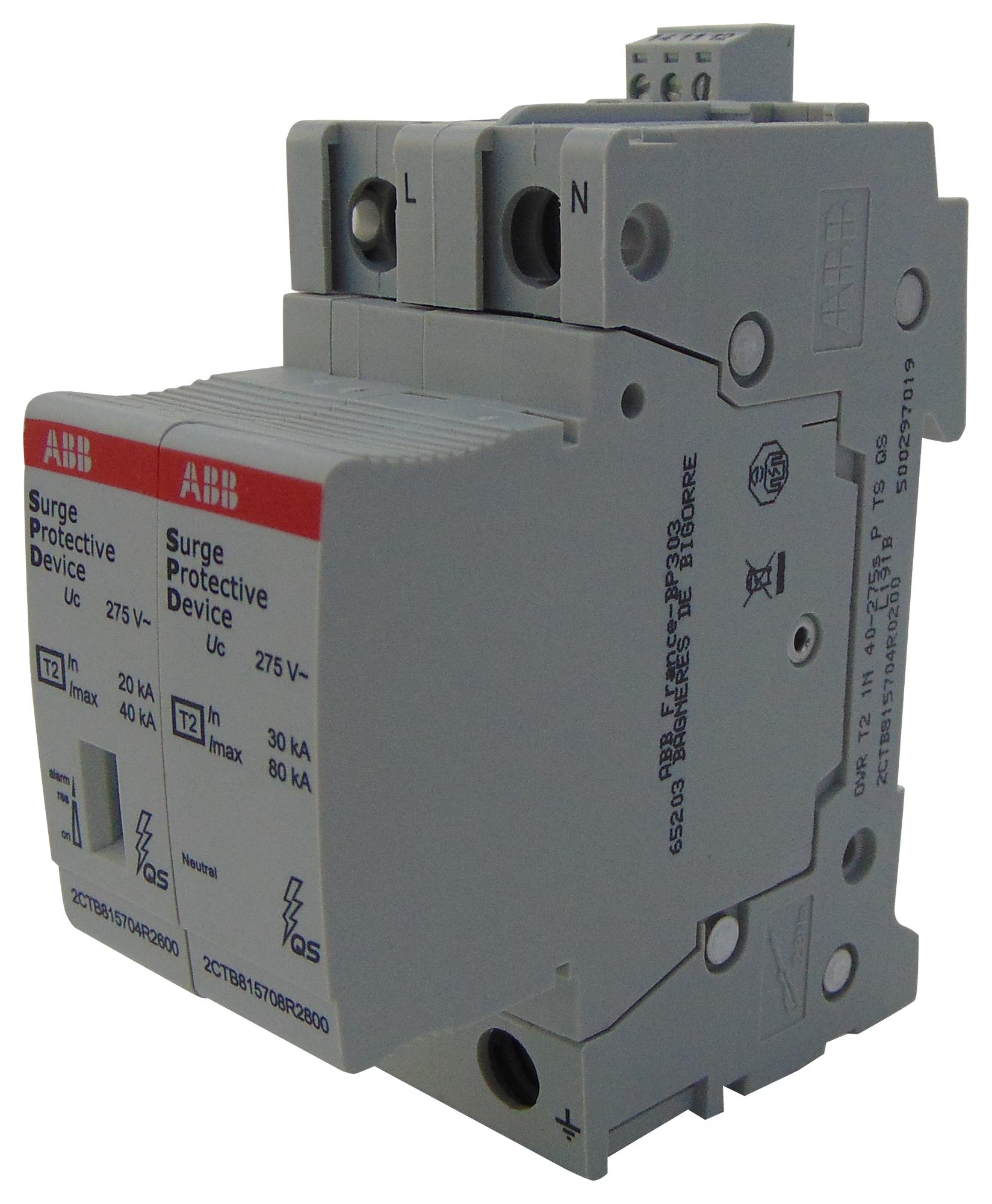 OVR T2 1N 40-275S P TS QS MAINS SURGE PROTECTOR, 275VAC, DIN RAIL ABB - SOULE