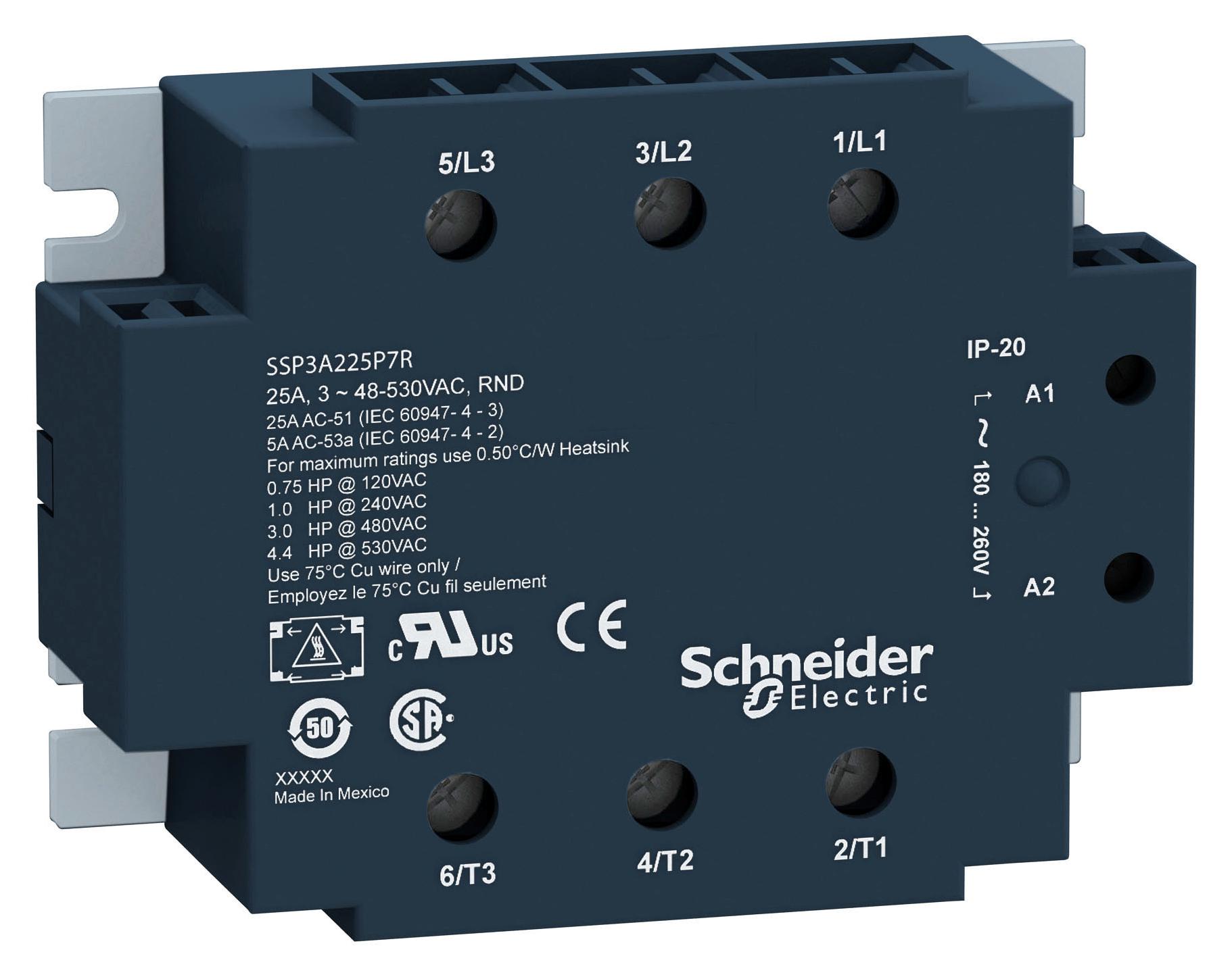 SSP3A225BDR SOLID STATE RELAY, 3PST-NO, 25A, 530VAC SCHNEIDER ELECTRIC