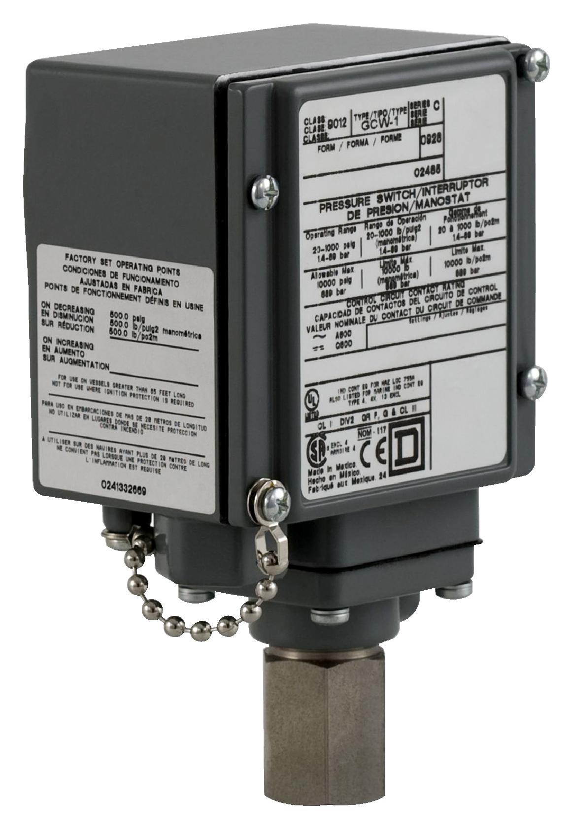 9012GCW2 PRESSURE SWITCH, SPDT, 2900PSI, 125V SCHNEIDER ELECTRIC