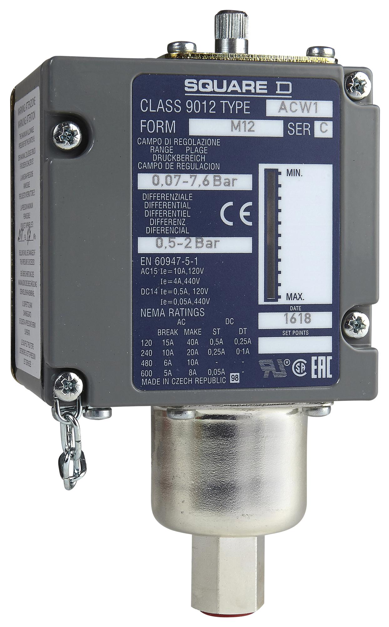 ACW1M129012 PRESSURE SWITCH, SPST-CO, 9.6BAR, PANEL TELEMECANIQUE SENSORS