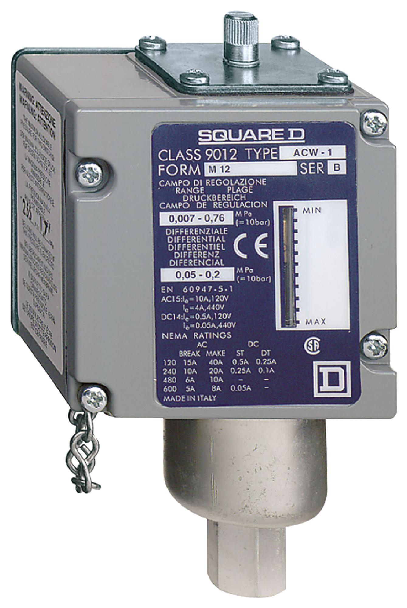 ACW8M129012 PRESSURE SWITCH, SPST-CO, 14BAR, PANEL SCHNEIDER ELECTRIC