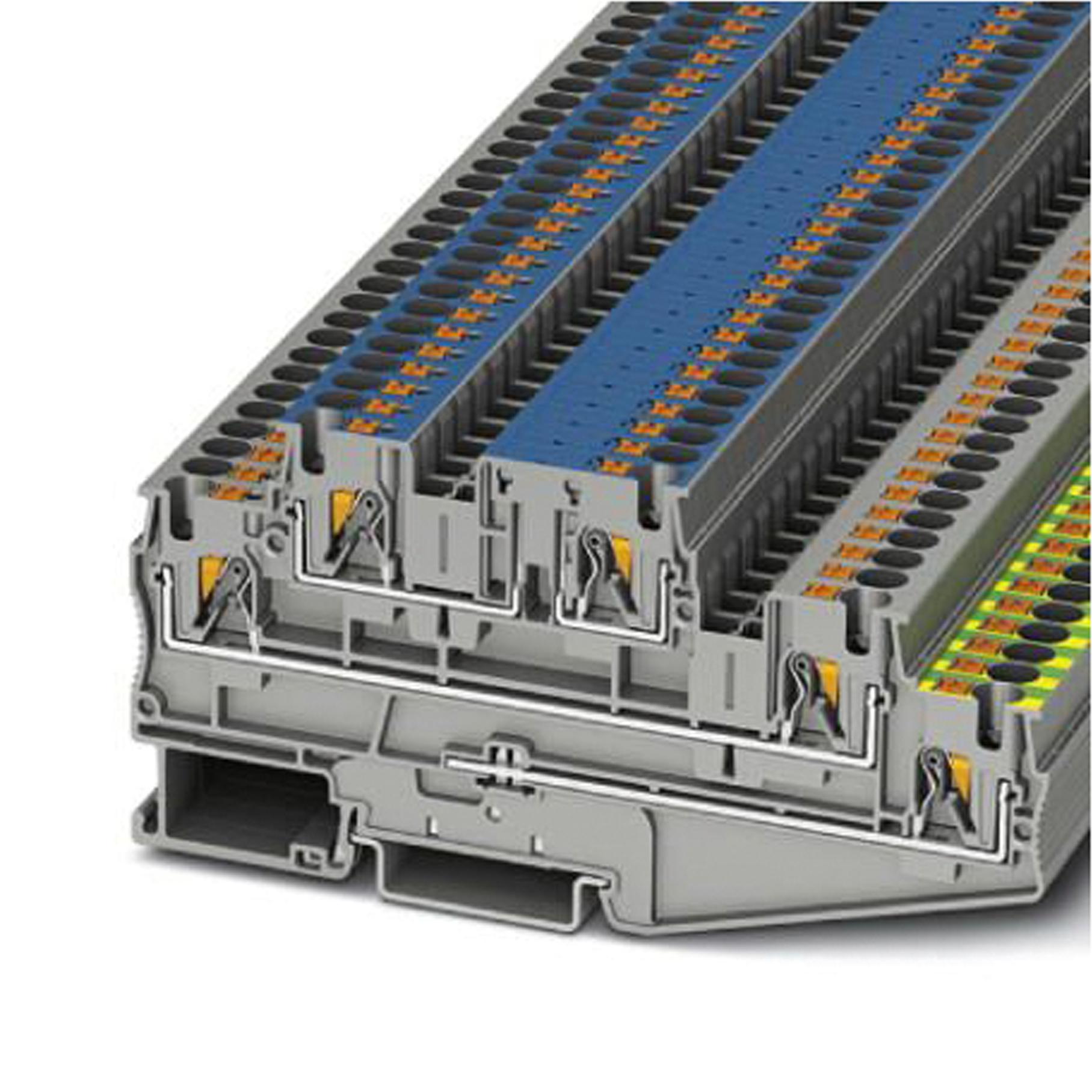 PT 4-PE/L/N DINRAIL TERMINAL BLOCK, 5WAY, 10AWG, GRY PHOENIX CONTACT