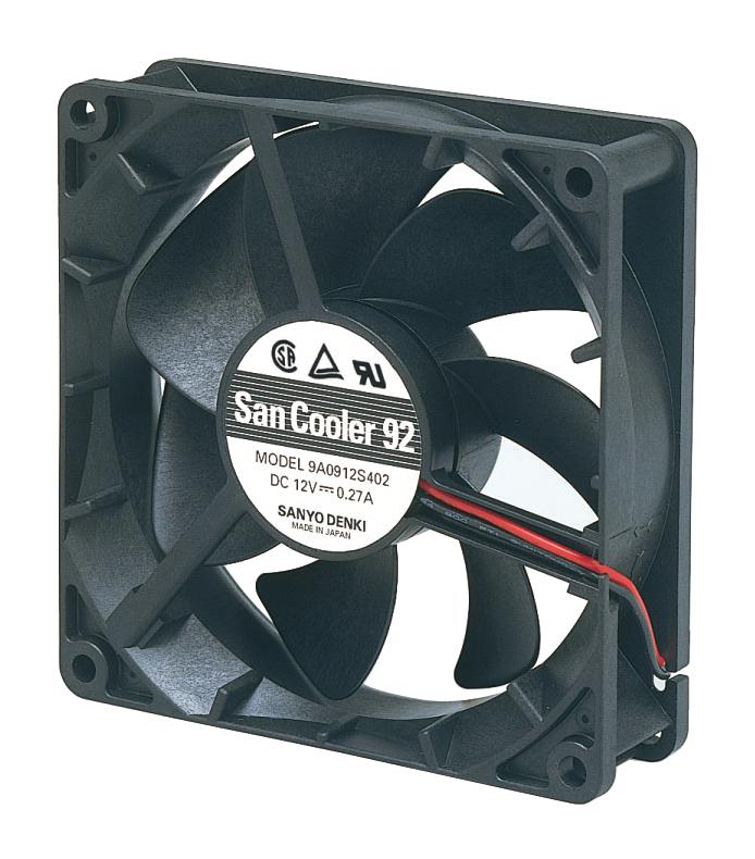 9A0912S401 AXIAL FAN, 92MM, 1.66M3/MIN, 39DBA, 12V SANYO DENKI