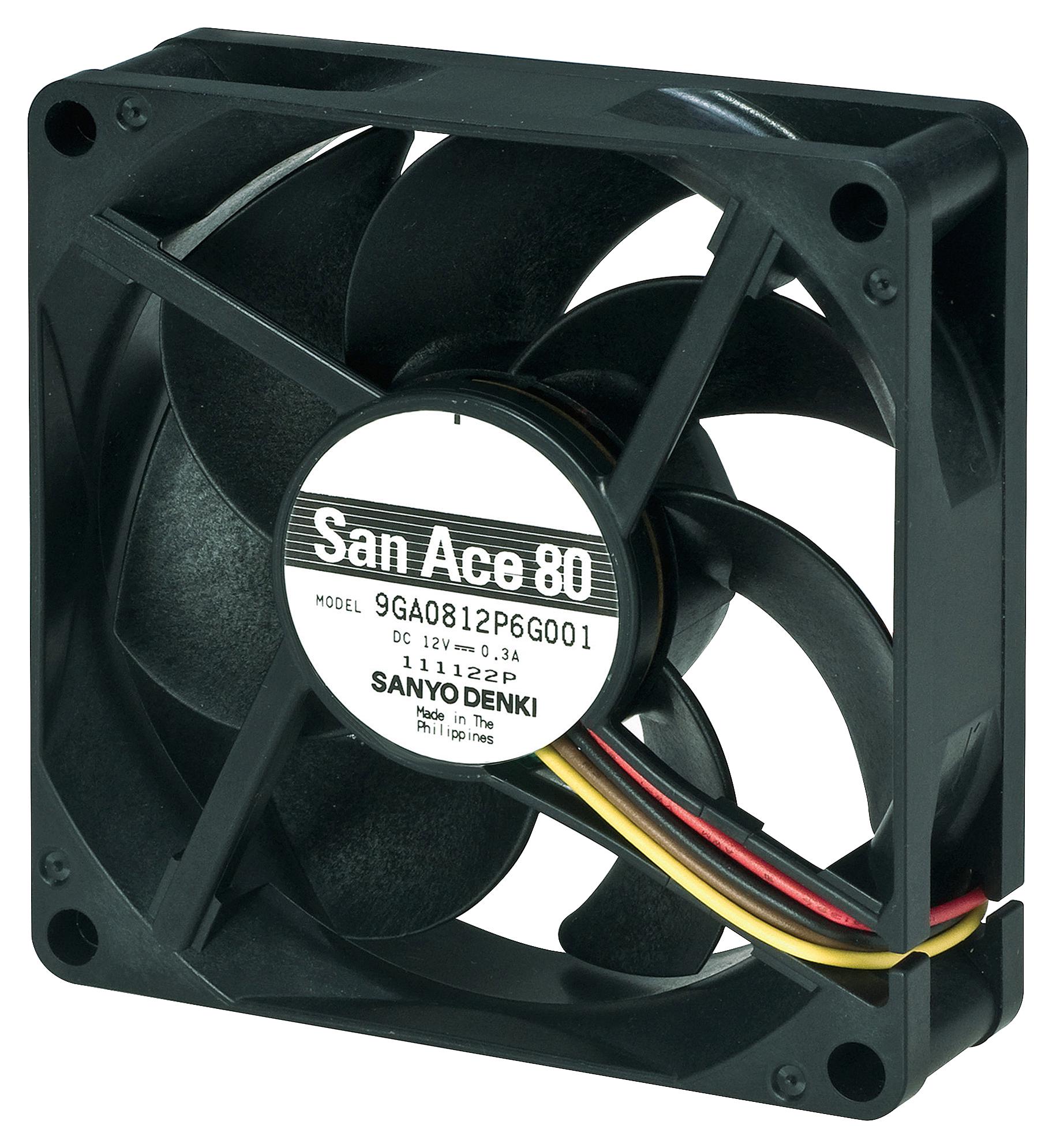 9GA0812P6G001 DC AXIAL FAN, 60.78CU.FT/MIN, BALL, 80MM SANYO DENKI