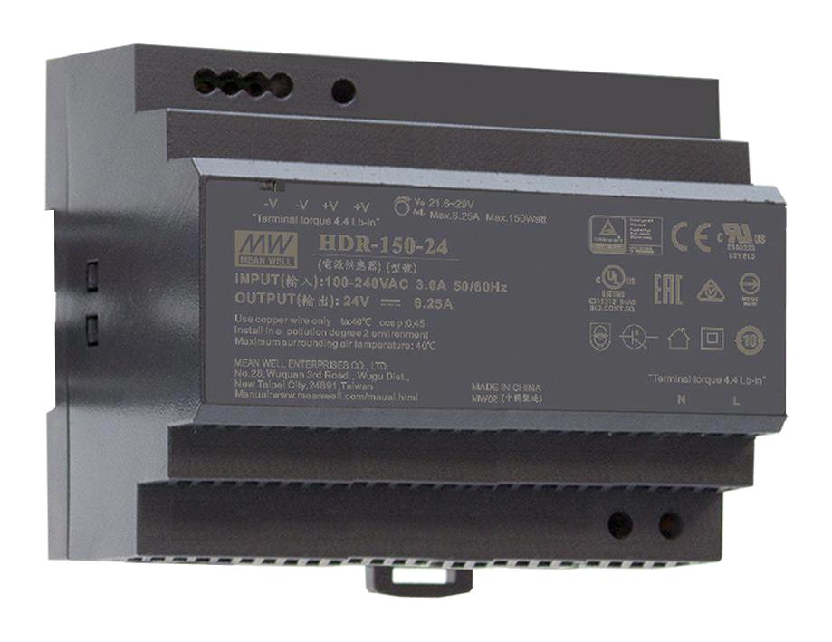 HDR-150-24 POWER SUPPLY, AC-DC, 24V, 6.25A MEAN WELL