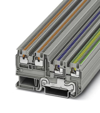 PTIO 1,5/S/3-PE DIN RAIL TB, PUSH IN, 4POS, 26-14AWG PHOENIX CONTACT