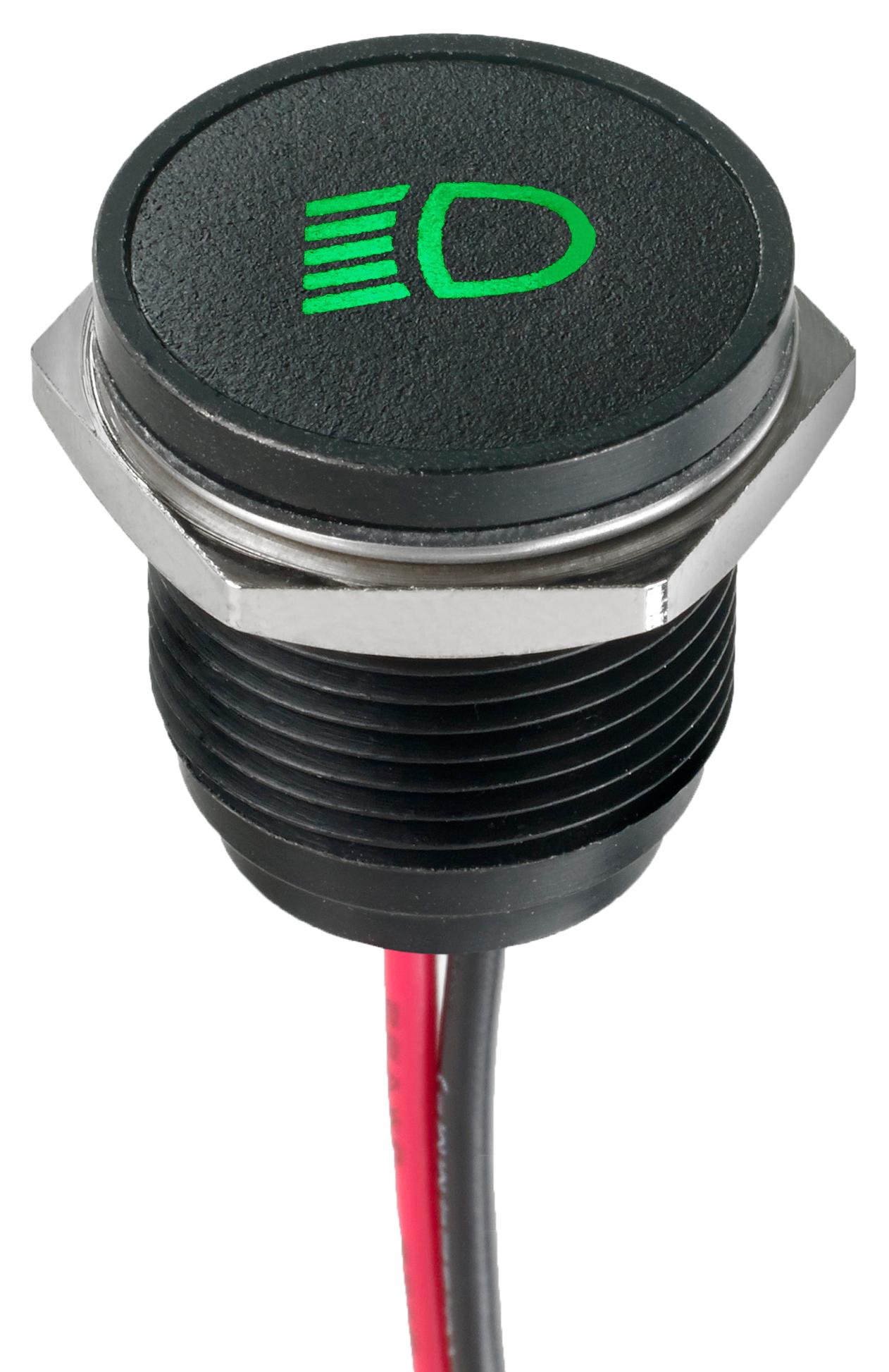 Q16F5BXXHG12E-397 LED PANEL INDICATOR, GREEN, 16MM, 12VDC APEM