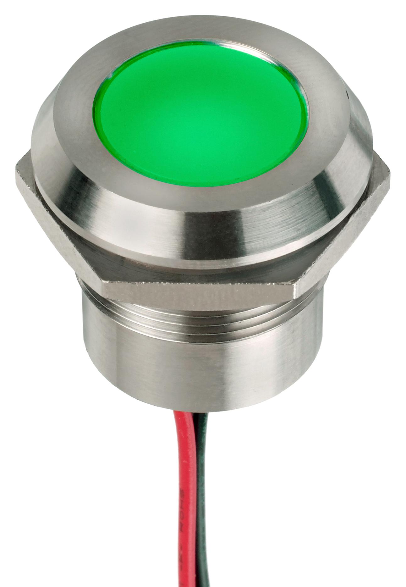Q22Y5SXXSG12E LED PANEL INDICATOR, GREEN, 22MM, 12VDC APEM