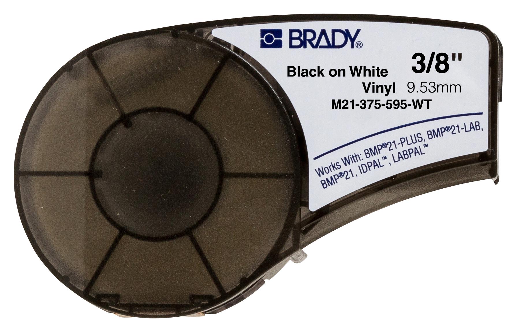 M21-375-595-WT TAPE, 9.525MMX6.4M, VINYL FILM, BLK/WHT BRADY