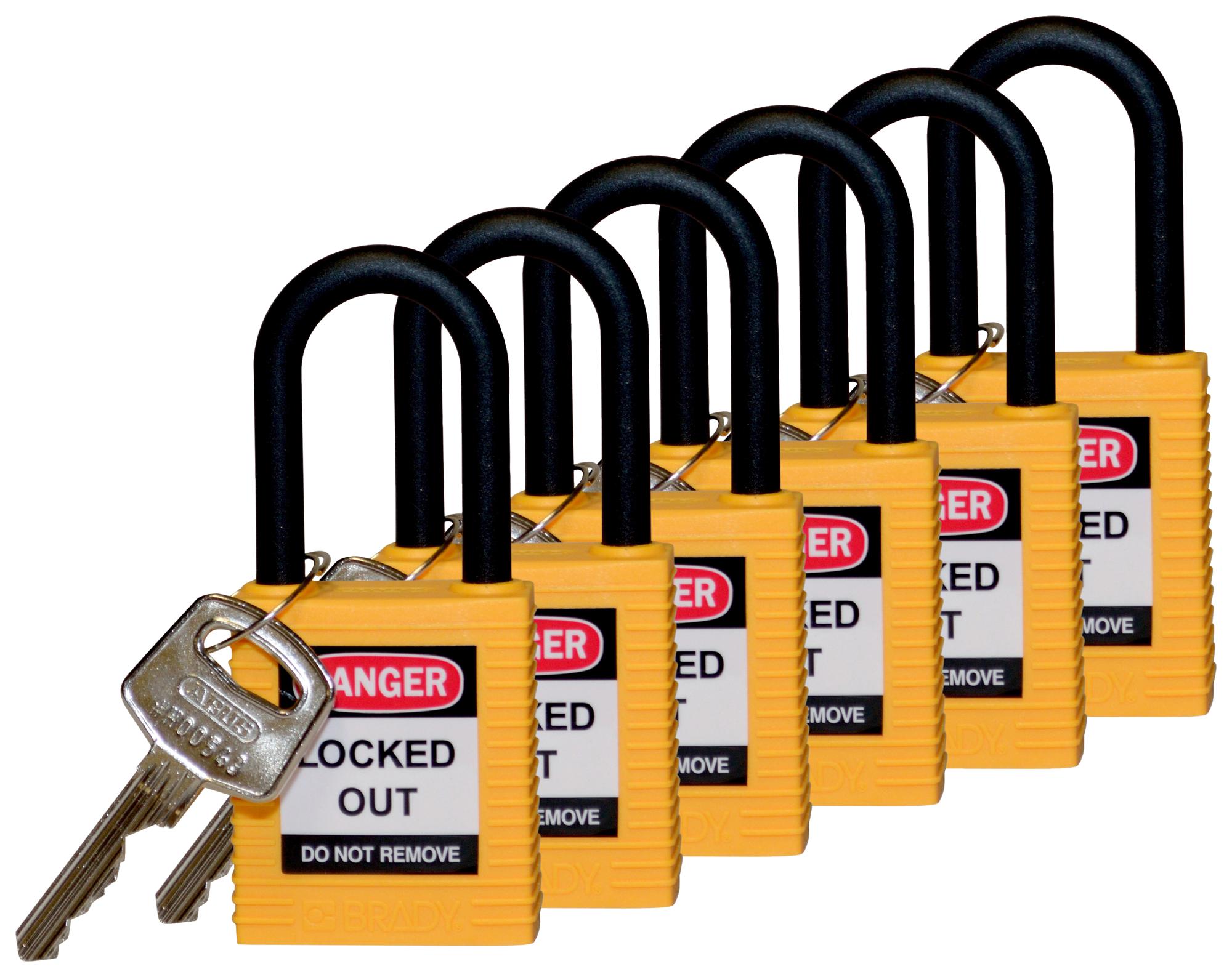SFTY PADLOCK NYLON 38MM SHA YELLOW 6/PAC SAFETY PADLOCK, NYLON, 38.1MM, YELLOW BRADY